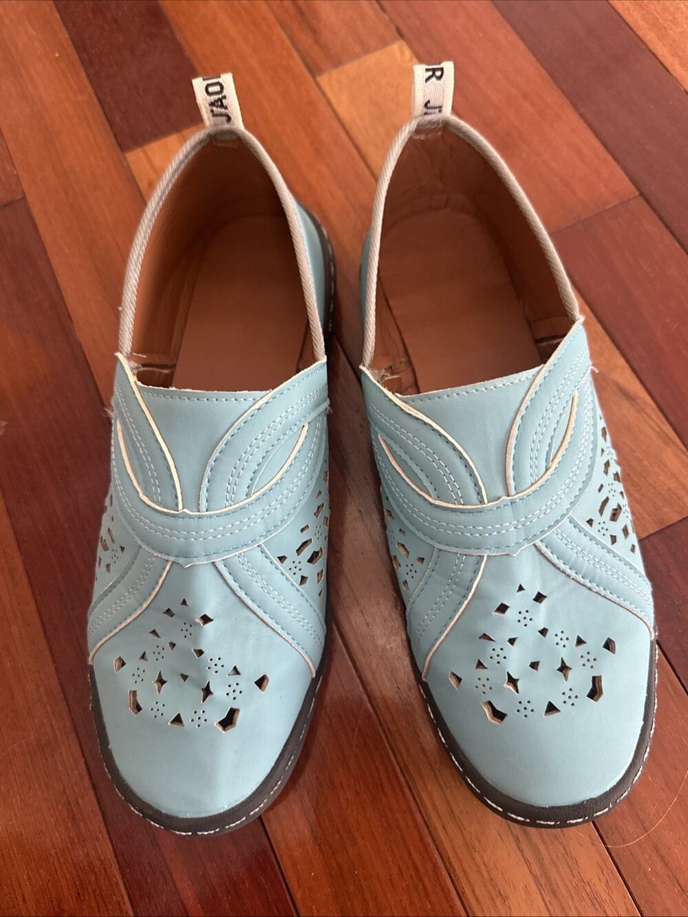 Christian Dior J’Adior Slip On Shoes Flats Laser Cut Aqua Blue Comfort Preppy 10